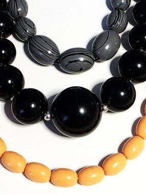Retro 80s bead necklace bundle - black, peach, gray